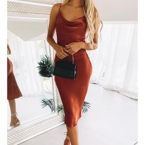 NWT Satin midi dress - slip dress - rust